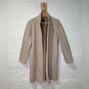 Zara Collarless Long Coat in Light Beige